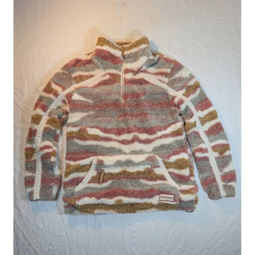 Hooey women's size small super cozy sherpa pull over pink tan white pockets